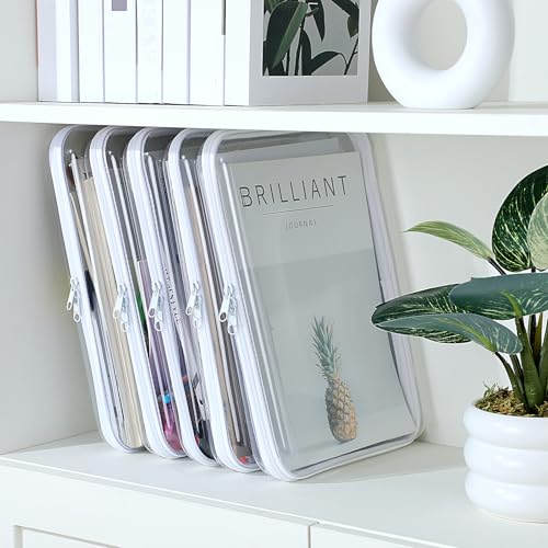 Sanwuta 6 Pcs Clear Hard Zipper Case Hard Plastic Zipper Pouches Makeup Bag Pencil Pouches Transparent Cases for Snacks Plastic Storage Organizer Box for Travel(White,12.6 x 9 x 2 Inch)