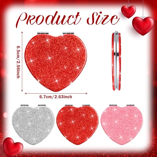 Heart Compact Folding Mirror 3-Pack, 1x/2x Magnifying Pocket Mirror
