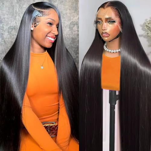 OOVVDA Black 30 Inch Human Hair Lace Front Wig 13x6 HD Straight 200% Density