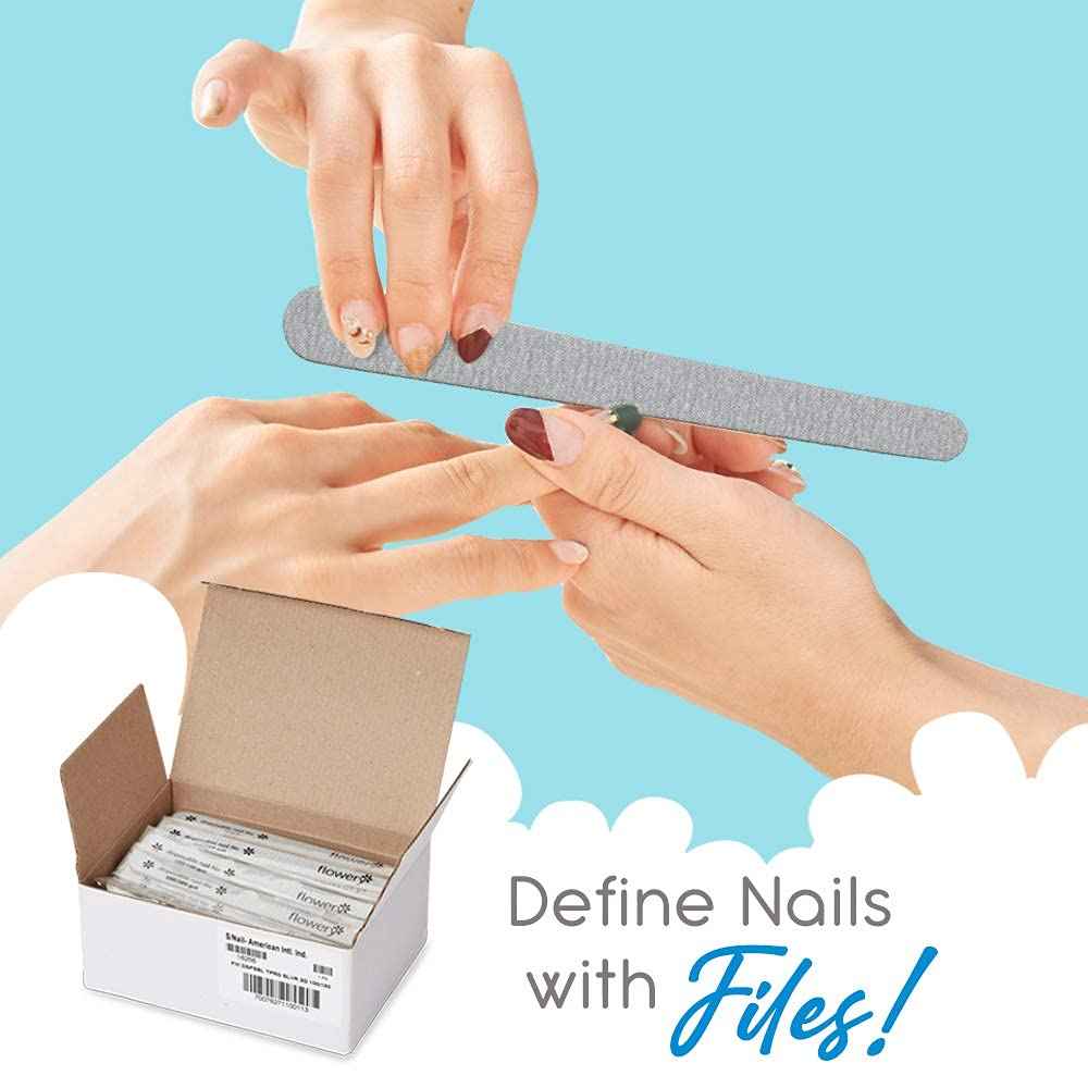 Flowery Disposable High-Speed Shiner, Dual-Grit 100/180 Nail Files, Individually Wrapped, Single-Use, 100 ct