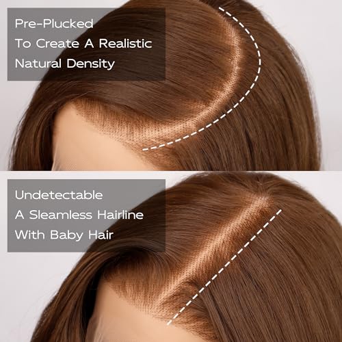 BLL Chocolate Brown Lace Front Wig, Synthetic 13x6 HD Lace Front Wigs Body Wave Glueless Brown Pre-Plucked Natural Density Free Part Lace Front Wig
