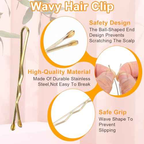 Mini Bobby Pins,100 Count 1.38 Inch Small Bobby Pins Waved Hair Pins Curved Metal Hair Clip Hairpins for Women Gilr Kids Buns Long Straight Curly Hair Wedding Hairstyles Accessories(Gold)