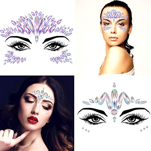 Chicque Rhinestone Face Jewels Mermaid Body Jewelry Glitter Crystal Eyes Face Gems Stone Rave Party Festival Sticker Jewels for Women and Girls 2PCS (A)