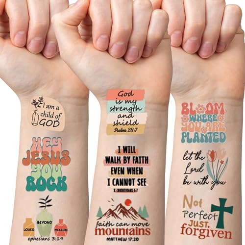Christian Temporary Tattoos - 150+ Bible Verse Designs (6 Sheets)