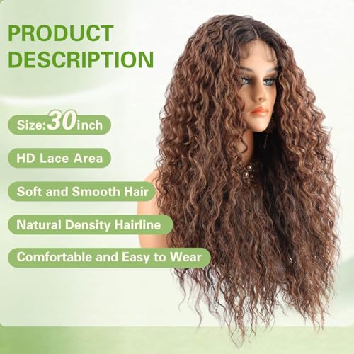 Chraylend Hazelnut Latte Synthetic Lace Front Wig - 30 Inches Kinky Curly HD Transparent Part for Women