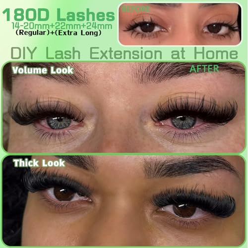 Lash Clusters Kit 14-24mm 180D Volume Eyelash Extensions 240Pcs