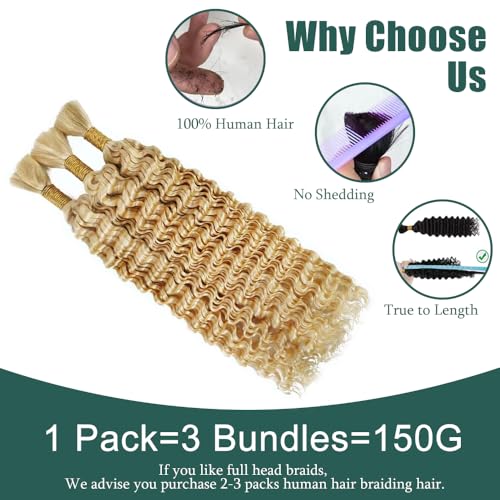 Blonde Human Braiding Hair 14 inch 150g #27 #613 Mixed
