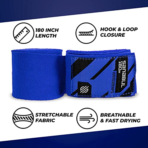 Sanabul Elastic 180 inch Boxing Handwraps | Boxing Gloves Muay Thai MMA Boxing Hand Wraps | Blue, 180"