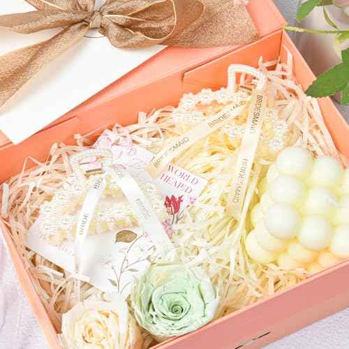 DEEKA Bridesmaid Proposal Gifts 8 Pack Pearl Bridesmaid Hair Claw Clips with Ribbon 3 Inch Hair Clips Bachelorette Party Favors Bridal Party Present Hair Accessories (Half Circle White&Champagne)