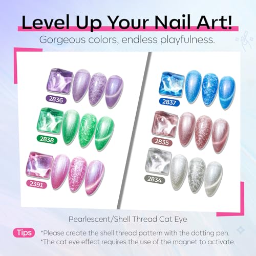 modelones Cat Eye Gel Nail Polish Set Lunar Whorl 6 Colors Glitter Manicure