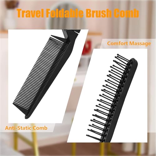 Qjaiune Hair Comb, 6 PCS Travel Foldable Brush Comb Portable Folding Hairdressing Tools, Anti-Static Hair Comb Mini Pocket Comb for Men Women (Black)