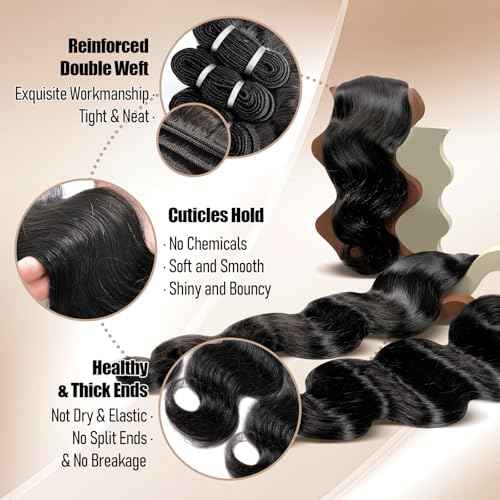 Lynch 15A Body Wave Bundles Human Hair, 18 20 22 Inch Real 100% Unprocessed Raw Cambodian Hair 3 Bundles, Plush Thick Cambodian Virgin Hair 105 Gram Per Bundle Natural Black For Woman