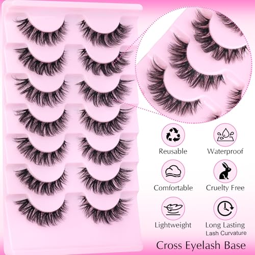 Wispy Cat Eye False Eyelashes 15mm Clear Band 7 Pairs