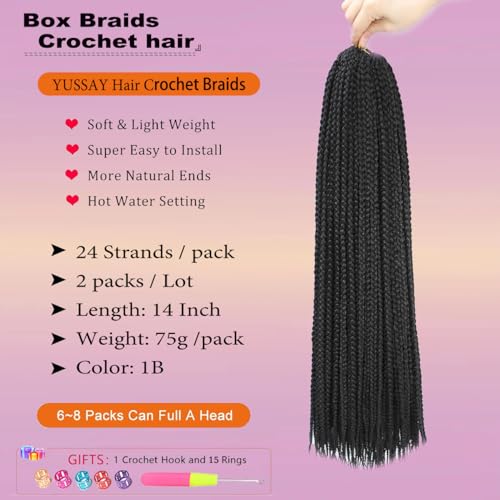 Crochet Box Braids 2 Packs 48 Strands 14 Inch Goddess Box Braids Crochet Hair Pre looped Crochet Hair 3X Crochet Braids for Black Women (14 Inch T1B/27)