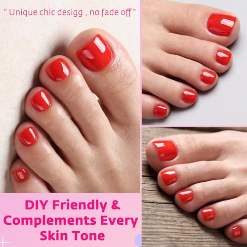 AddFavor Tomato Red Press On Toenails - 144pcs Full Cover Fake Nails for Women