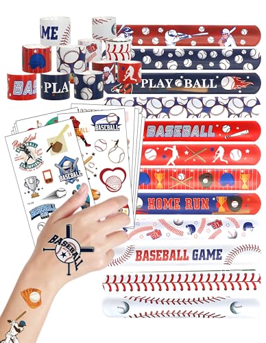 Baseball Party Favors Bundle - 24 Slap Bracelets & 92 Tattoos