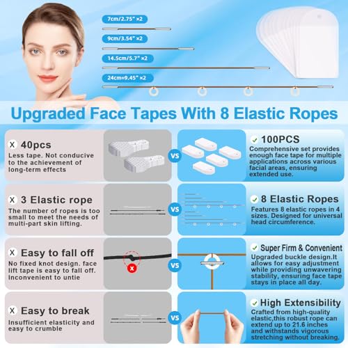 Face Lift Tape Invisible - 200pcs with 8 Strings & Buckles