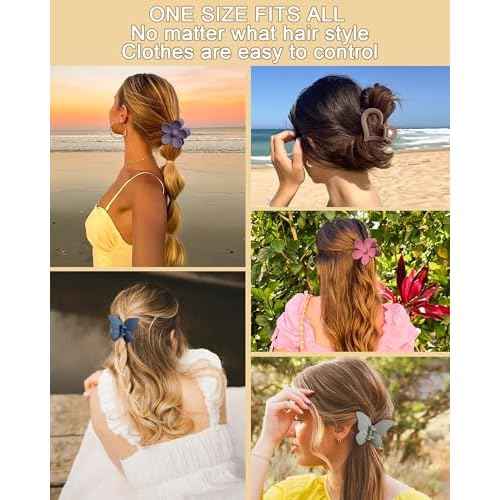 HAIMEIKANG 6 PCS Hair Claw Clips - Matte Flower, Heart, Butterfly Hair Claw Clips for Women Girls - Non-Slip and Strong Hold for Thin/Medium/Thick Hair