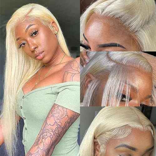 613 Lace Front Wig Human Hair 13x4 HD Transparent Straight Blonde Lace Front Wigs Pre Plucked Glueless Wigs 180% Density Blonde Lace Frontal Human Hair Wigs 18INCH