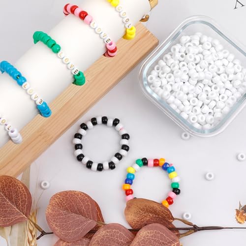 Auvoau 1000Pcs Pony Beads Bracelet 9mm White Plastic Barrel Pony Beads for Necklace,Hair Beads for Braids for Girls,Key Chain,Jewelry Making (White)