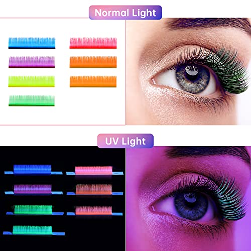 Beauty7 Colored Lash Extension Easy Fan Neon Rainbow Lashes 7 Colors Volumn Lashes Ombre Lash Extensions Self Fanning D+ Curl 0.07mm 13mm 15mm Dramatic Eyelashes