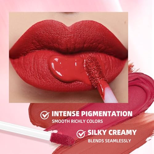 6Pcs Matte Liquid Lipstick, Long Lasting High Pigment Lip Gloss Set, Non-Stick Cup Not Fade Waterproof Lipstick for Women