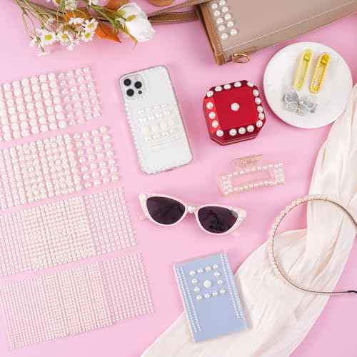 3701PCS Pearl Stickers Pearls for Crafting - Self Adhesive Pearls for Hair Face Makeup Eye Nail Crafts, Stick On Gems (White, Assorted Sizes)