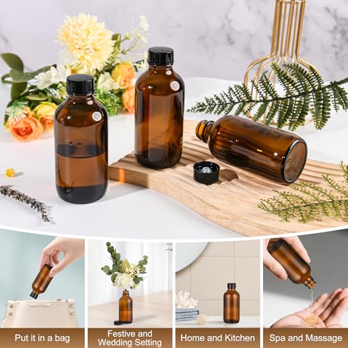 4oz Amber Glass Boston Round Bottles with Leak-Proof Lids - 24 Pack