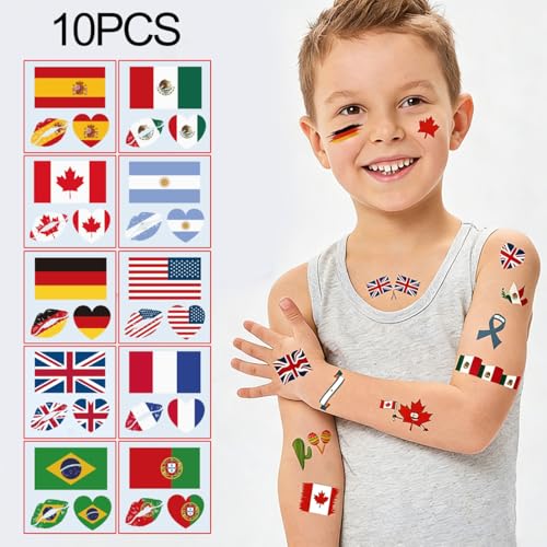 National Flag Temporary Tattoos - 10 Waterproof Sheets