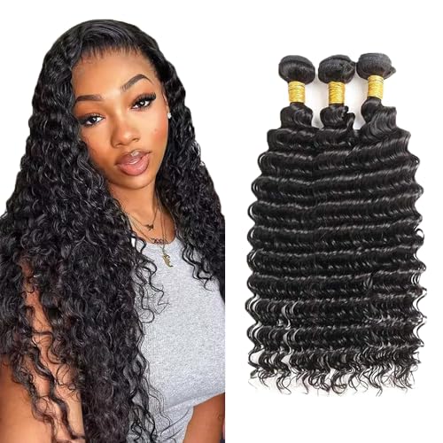 Deep Wave Human Hair Bundles - Natural Black 20-24 Inch Remy Hair
