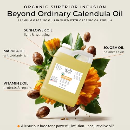 Organic Calendula Oil For Sensitive Skin -Bulk 32 Fl Oz- USDA Organic Certified 100% All Natural Plant Based, Lightweight & Unscented Gentle Soothing Oil For Sensitive Skin - For Face, Skin & All Over