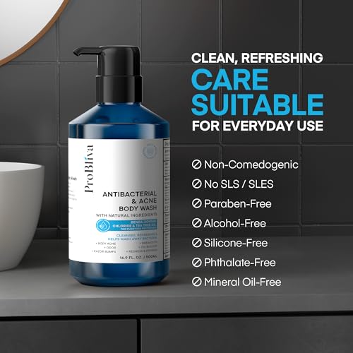 ProBliva Antibacterial Body Wash for Body Acne & Breakouts - Daily Body Soap for Oily Skin, Back & Body Odor, Razor Bumps - Men & Women