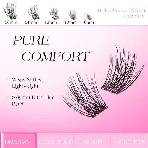 VEYESBEAUTY Lash Clusters Kit Individual Eyelash Extensions Thin & Invisible Band DIY False Eyelashes Newbie's Five-Second Series Wispy Lash Tray, Dreamy KIT with Bond&Seal Remover Applicator