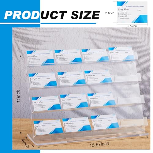 Dunzoom 16-Slot Acrylic Business Card Holder for Desk, Clear Display Stand