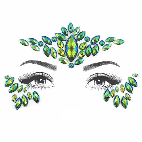 Green Face Gems Rhinestone Stickers - Festival Party Makeup