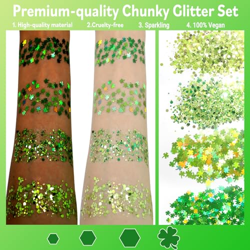Allstarry 4-Color Green Face Glitter Set with Adhesive