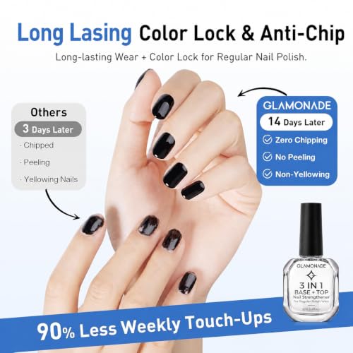 Glamonade 3-in-1 Clear Nail Polish Top Coat Base & Strengthener