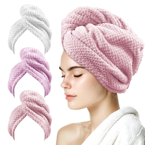 Microfiber Hair Towel Wrap 3-Pack - Quick Dry & Anti-Frizz