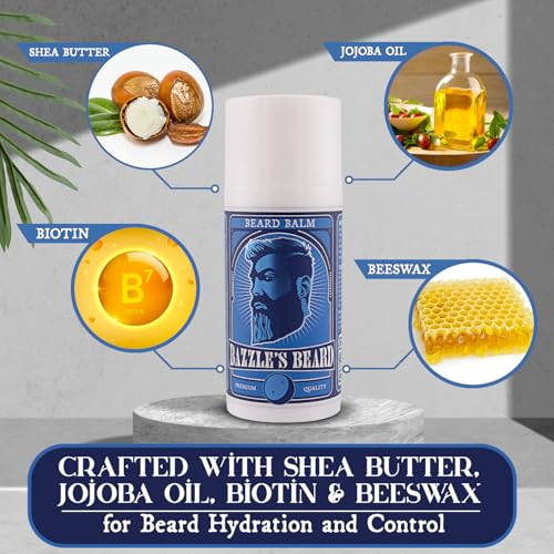 Bazzle's Beard Balm ? Gentle Hold & Soft Texture Beard Growth Kit for Men Infused with Shea, Jojoba & Biotin for Healthy Hair Growth & Hydration, Ideal Mustache Care Product for Nourishing Facial Hair
