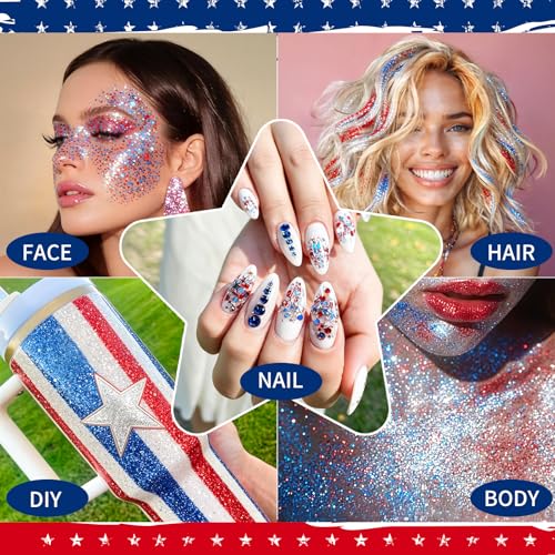 AROIC 6Pc Patriotic Glitter Sticks - Red White Blue Face & Body