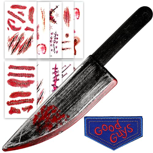 Fake Knife with Fake Blood & Tattoo Stickers Halloween Costume Props