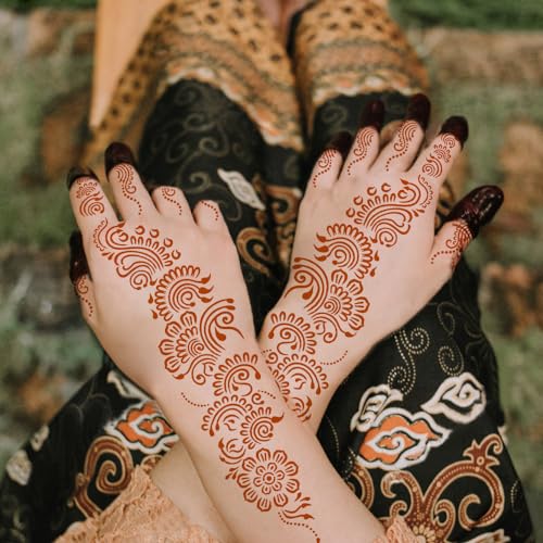 12 Sheets Henna Stencils Kit for Hand Forearm Glitter Airbrush DIY Tattooing Template, Indian Temporary Tattoo Stickers Mehndi Stencils for Hand Body Art