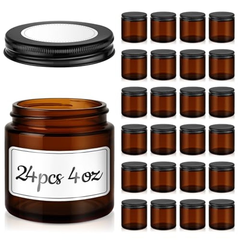 4 oz Amber Glass Jars with Lids, 24 Pack Airtight Containers
