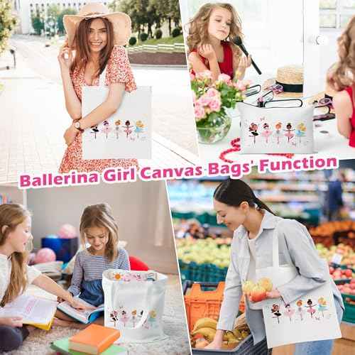 Y1tvei Ballerina Canvas Bag Set- Cute Dancing Girls Canvas Tote Bag Makeup Pouch with Inner Pocket, Gifts for Dance Recital