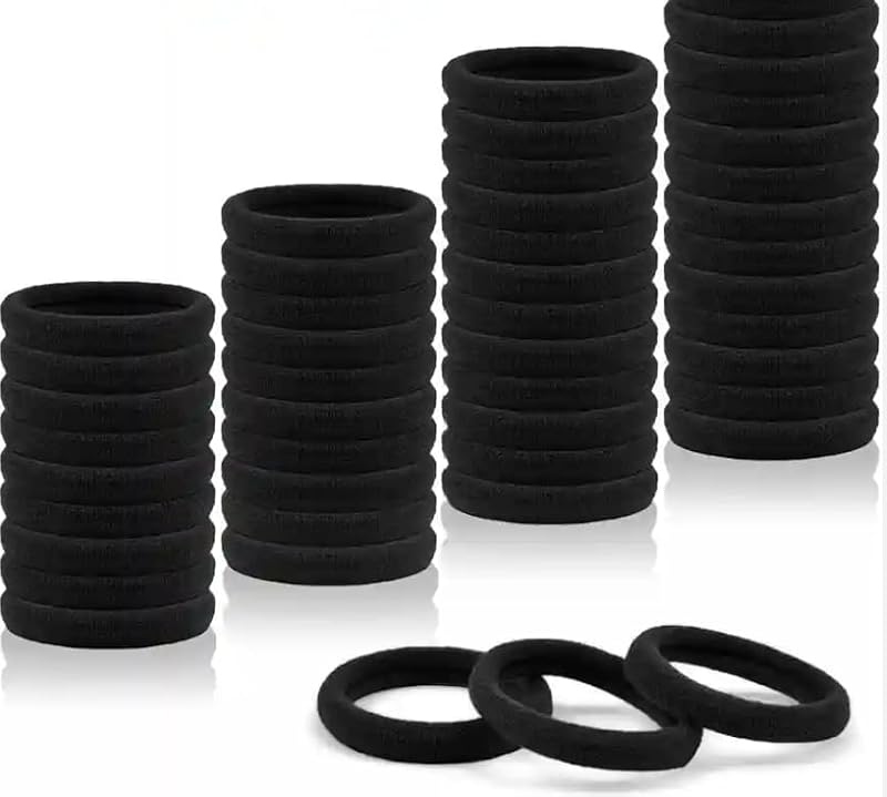 Stretchable Nylon Hair Ties No Damage for Strong All-Day Hold - 30 Black Ponytail Holders