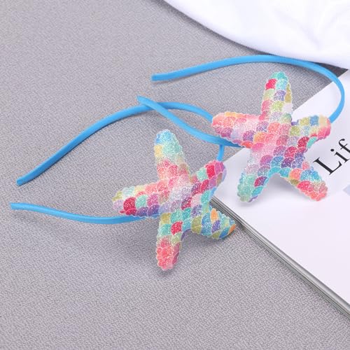 Starfish Headbands Blue Sea Star Hair Band Laser Glitter Rainbow Mermaid Scale Hair Hoop Non Slip Hair Accessories for Women Girls Head Wear Gifts