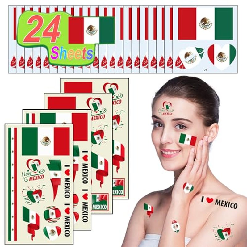 24 Sheets Mexican Flag Temporary Tattoos for Sports & Independence Day