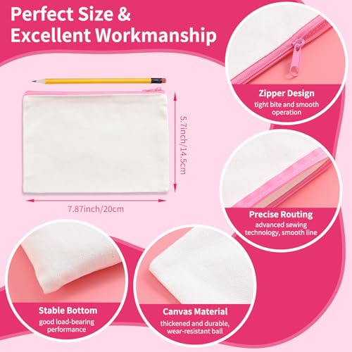 AMDAILY 50Pcs Canvas Makeup Bags Bulk, 7.87 x 5.7Inch Cotton Sublimation Blank DIY Heat Transfer Cosmetic Bag w/Colorful Zipper for Bridesmaid Makeup Bag Travel Toiletry Pouch Storage, Easter Craft