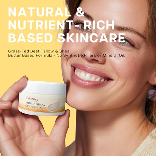 VRAIKO Fsherney Whipped Tallow Balm, Grass-Fed Beef Tallow for Skin with Shea Butter Niacinamide and Squalane, Moisturizer for Hydration, Nourishment, Fine Lines and Elasticity, 3.5oz/100g