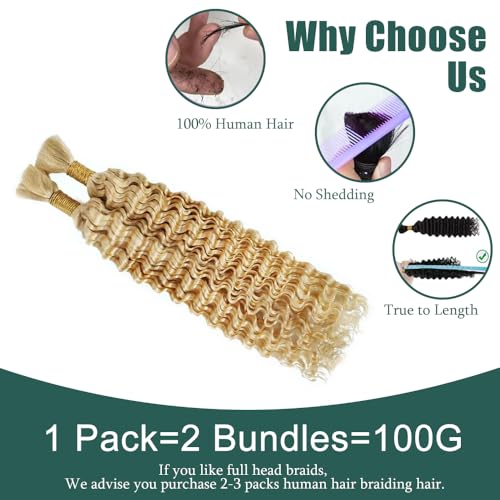 613 Blonde Human Braiding Hair | 26" Boho Braid Bundle